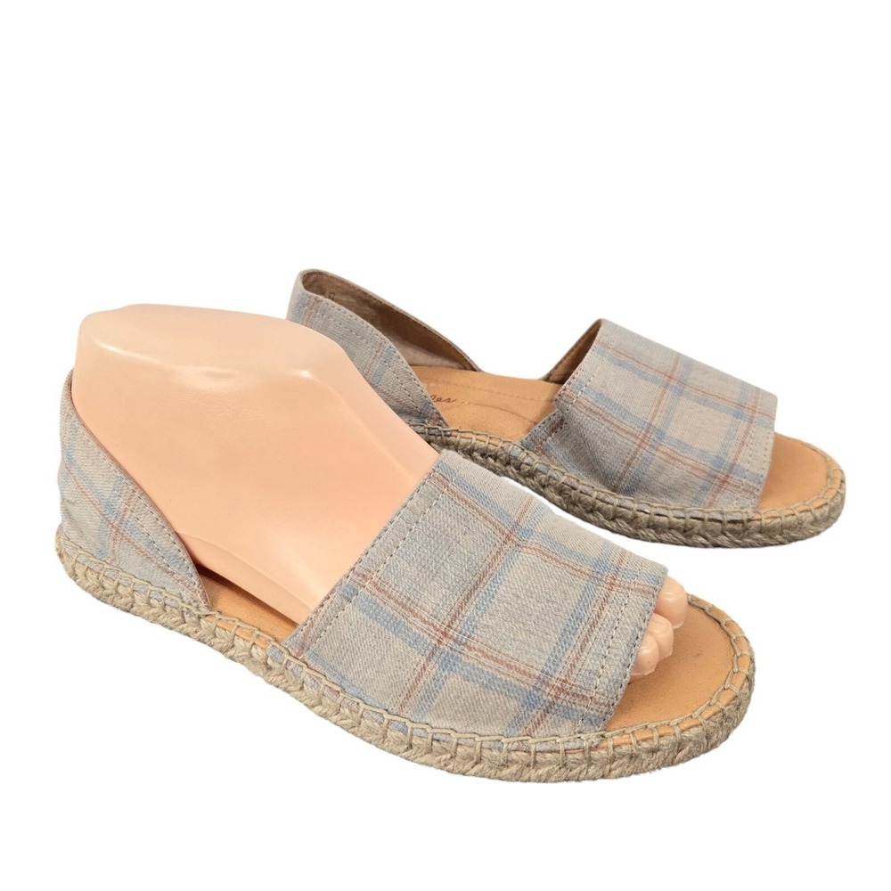 Born Seak Espadrille Drilles Sandals Women 7  Plaid Flats Slip On Neutral Gray‎